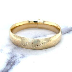 Women Solid 14K Yellow Gold 7" Floral Leaf Bangle Stackable Bracelet Minimalist